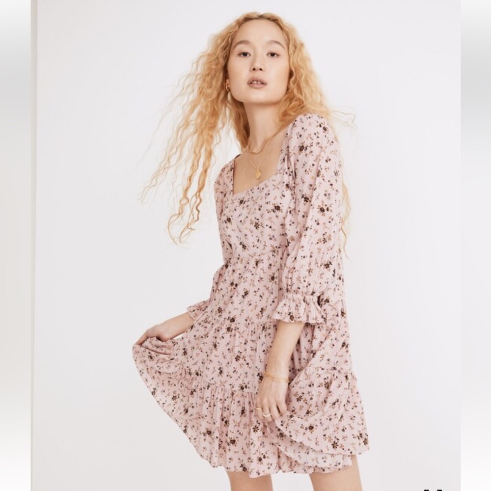 Madewell Lizzy baby doll dress in fresh sprigs tiered long sleeve